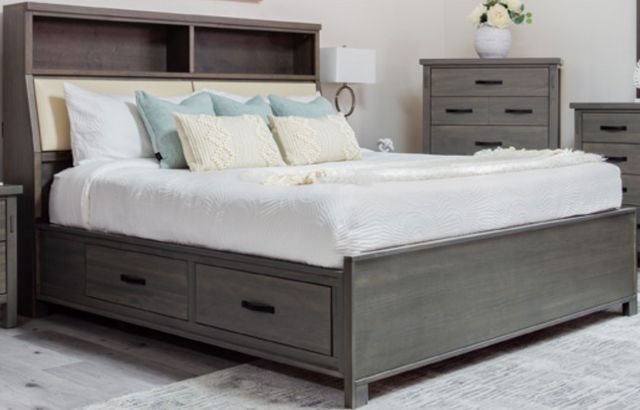 Mako Wood Furniture Jetty Gray Upholstered Bookcase Bed | Harris ...