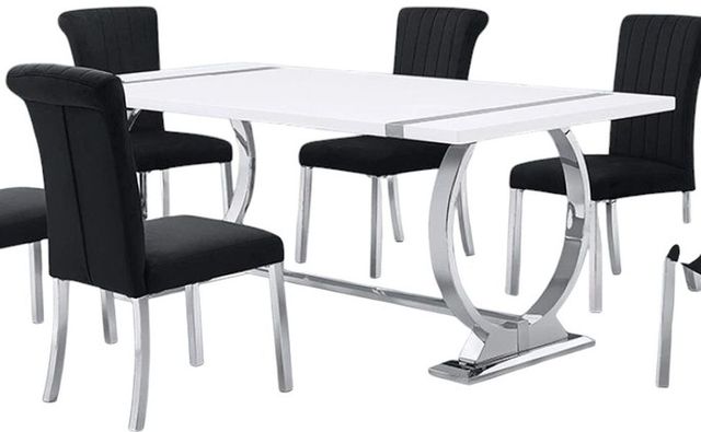 Furniture of America® Holbaek White 80" Dining Table with Silver Base-0