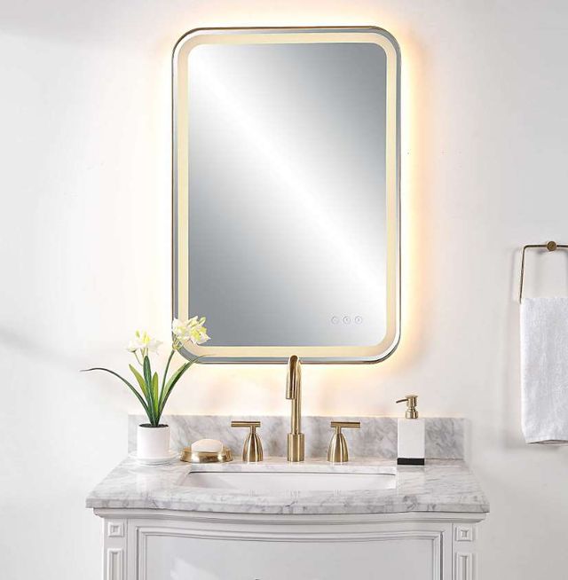 Uttermost® Crofton Lighted Brass Vanity Mirror-1