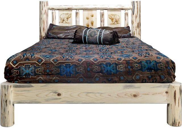 Montana Woodworks® Montana Collection Clear Lacquer King Platform Bed with Laser Engraved Bear Design-1