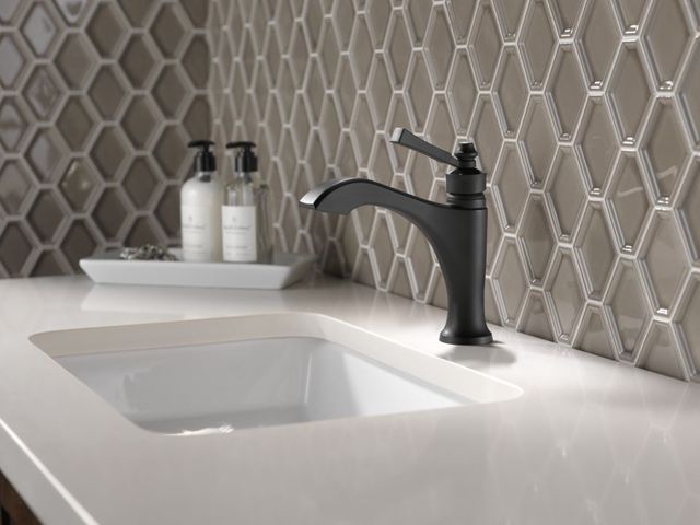 Delta Dorval® Matte Black Single Handle Bathroom Faucet with Drain-2
