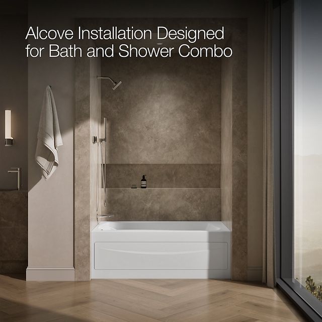 KOHLER® Mariposa® White 60" x 36" Alcove Heated Whirlpool - Left Drain-3