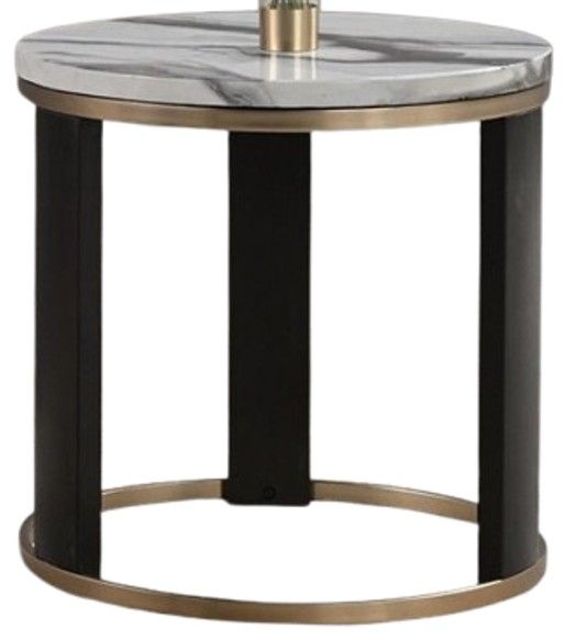 Furniture of America® Bogor Black/White Round End Table with Black/Gold Base-0