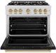ZLINE Classic 36" Satin Stainless Steel Pro Style Dual Fuel Range with Black Matte Door and Champagne Bronze Accents-4