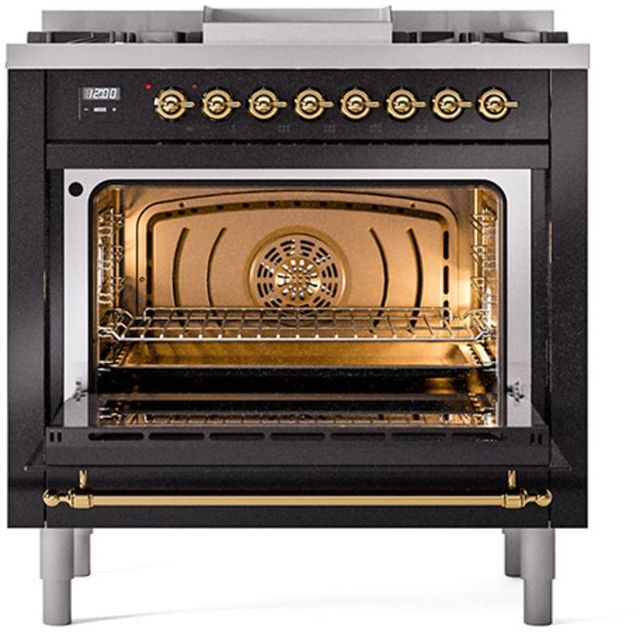 Ilve® Nostalgie II Series 36" Glossy Black Pro Style Dual Fuel Range-1