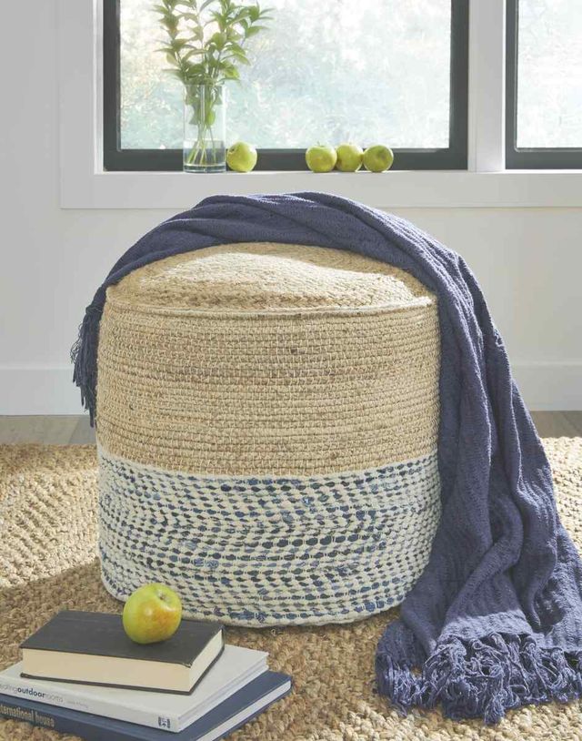 Signature Design by Ashley® Matson Natural/Blue Pouf-2