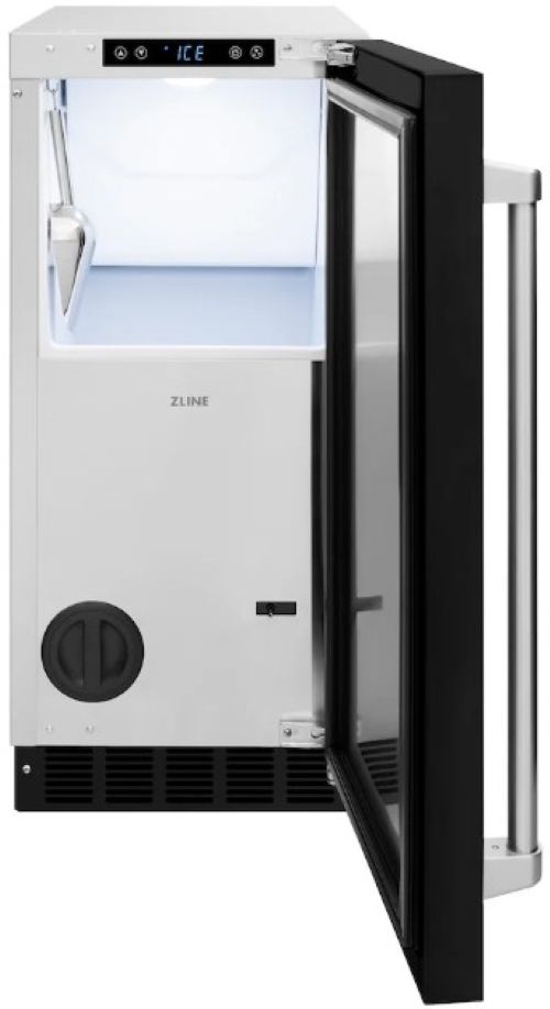 ZLINE Touchstone 15" 75 lbs. Black Matte Door Clear Cube Ice Maker with Drain Pump-2