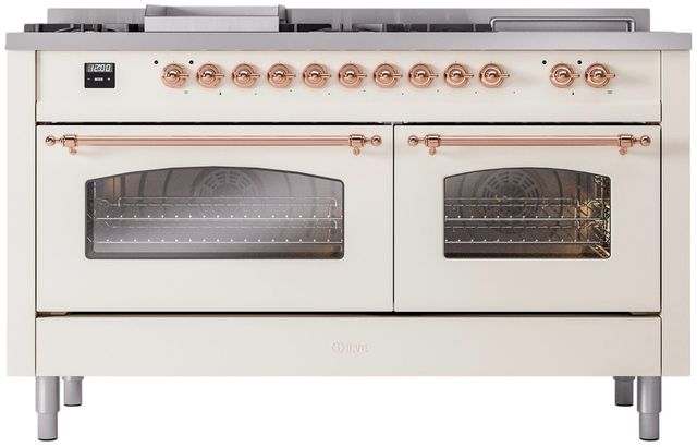 Ilve® Nostalgie II Series 60" Antique White Pro Style Dual Fuel Range-1
