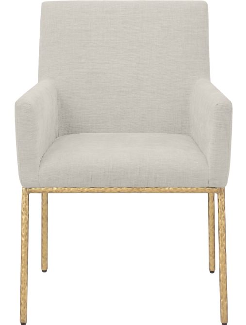 Meridian Furniture Reeves Cream/Brushed Brass Chenille Upholstered Dining Arm Chair-1