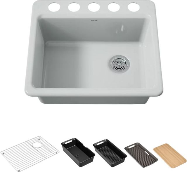 KOHLER® Riverby® Ice Gray 25" Undermount Single-Bowl Workstation Kitchen Sink-0