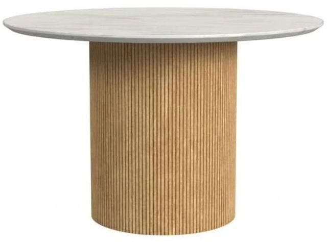 Elements International Sylvie White Faux Marble Top Dining Table with Natural Base-0