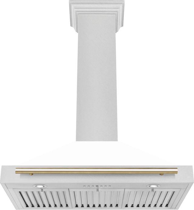 ZLINE Autograph Edition 36" White Matte Wall Mounted Range Hood with Polished Gold Handle-2