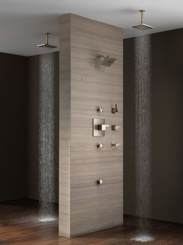 Brizo Essential™ Brilliance® Brushed Nickel 7" Linear Square Wall Mount Shower Arm and Flange-2
