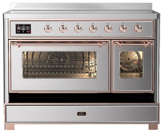 Ilve® Majestic III 48" Stainless Steel Pro Style Induction Range with Triple Glass Door and Copper Trim-2