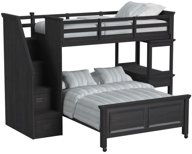 Elements International Hampton Kids Charcoal Youth Twin/Full Loft Bed with Staircase and Desk-0