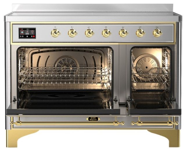 Ilve® Majestic III 48" Stainless Steel Pro Style Induction Range with Solid Door and Brass Trim-1