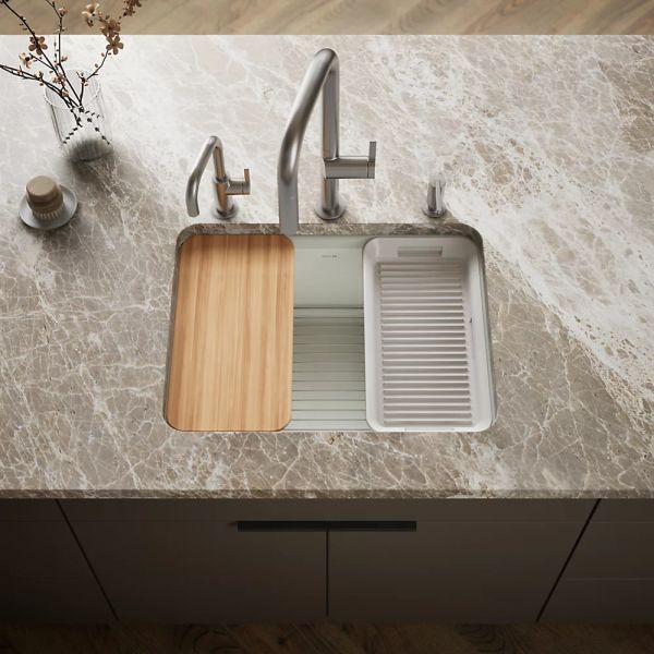 KOHLER® Riverby® Sea Salt 25" Undermount Single-Bowl Workstation Kitchen Sink-1