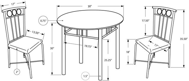 Monarch Specialties Inc. 3 Piece Espresso Marble Dining Set-3