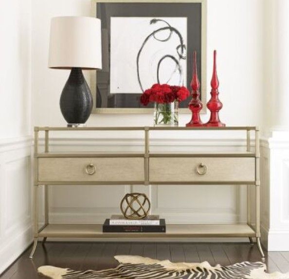 Hammary® Lenox Capri Alabaster Console Table with Glass Top and Brassy Champagne Frame-1