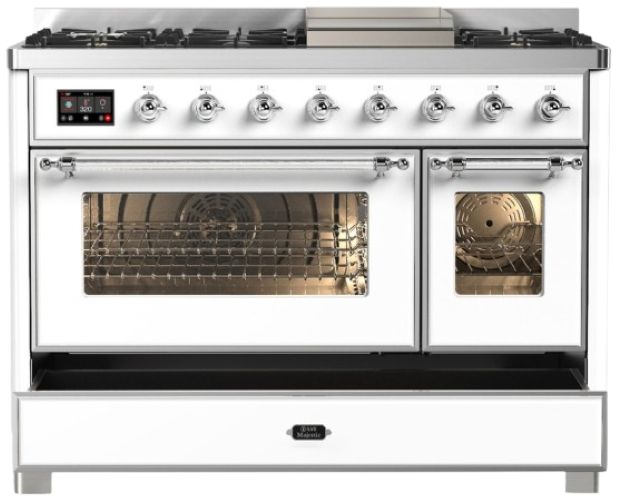 Ilve® Majestic III 48" White Pro Style Dual Fuel Natural Gas Range with Griddle and Chrome Trim-2