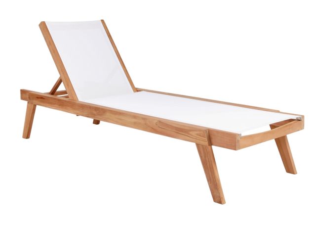 Meridian Furniture Rio Natural Teak/Off-White Fabric/Wood Outdoor Patio Chaise Lounge Chair-0