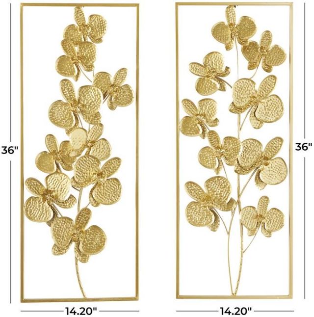 Deco Marche Cosmoliving 2-Piece Gold Metal Floral Orchid Wall Decor Set-3