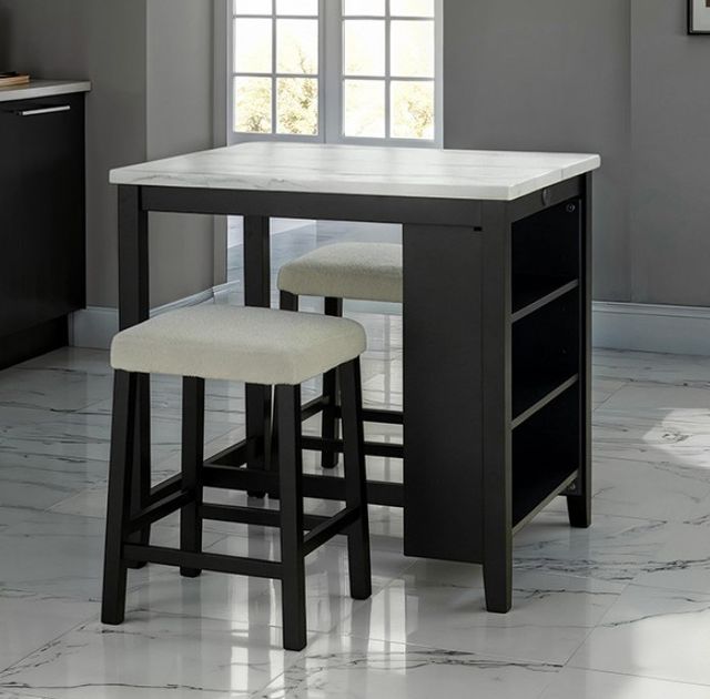 Furniture of America® Chalcedony 3-Piece White/Ivory Dining Table Set with Black Base-1