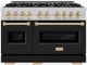 ZLINE Autograph Edition 48" Satin Stainless Steel Pro Style Double Oven Dual Fuel Range with Black Matte Doors and Polished Gold Accents-0