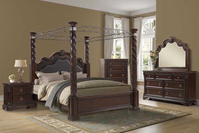 Bernards Coventry Cherry Upholsterd Queen Canopy Bed-1
