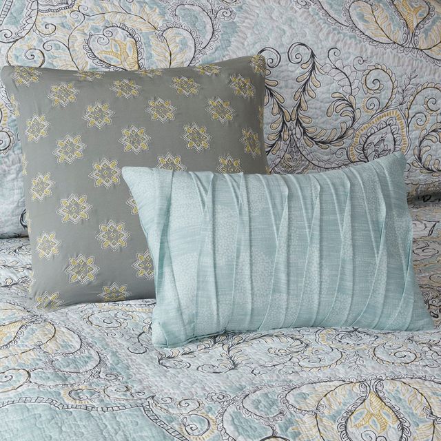 Olliix by Madison Park Lucinda 6 Piece Seafoam Full/Queen Reversible Cotton Sateen Coverlet Set-3