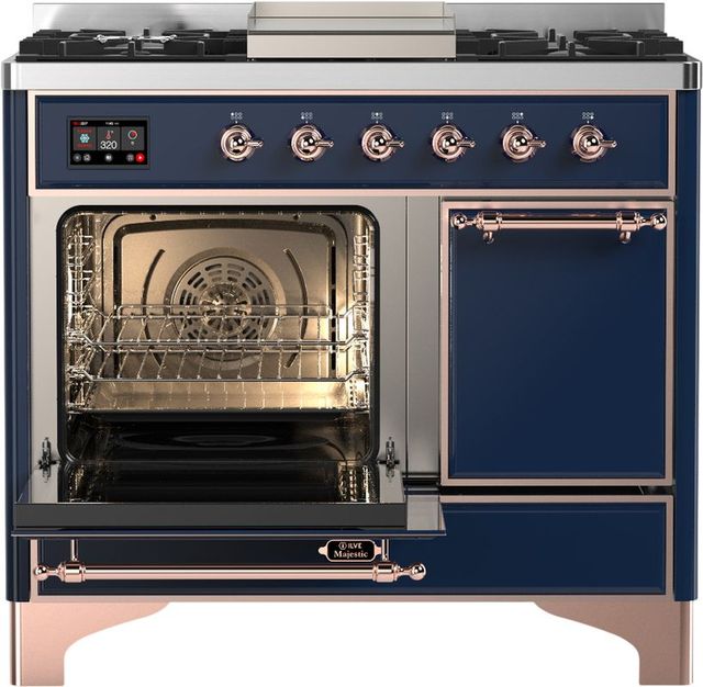 Ilve® Majestic III 40" Midnight Blue Pro Style Dual Fuel Liquid Propane Range with Solid Door and Copper Trim-3