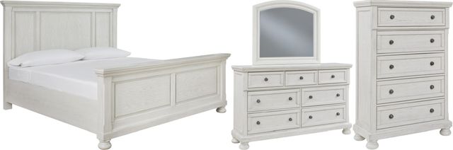Signature Design by Ashley® Robbinsdale 4-Piece Antique White King Panel Bed Set-0