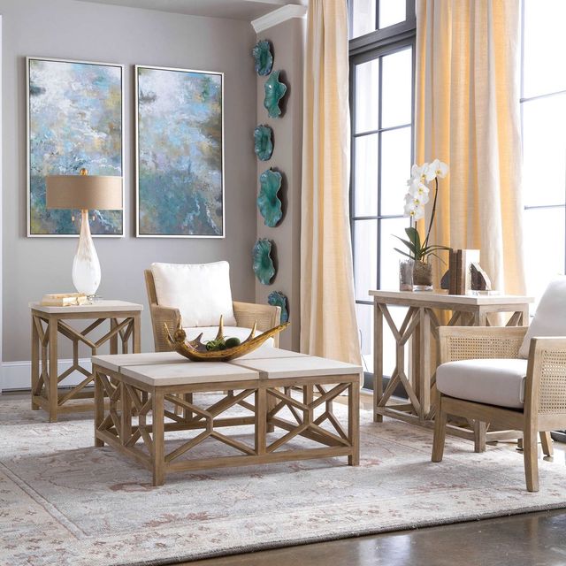 Uttermost® Catali Ivory Limestone Top Console Table with Warm Oatmeal Wash Base-1