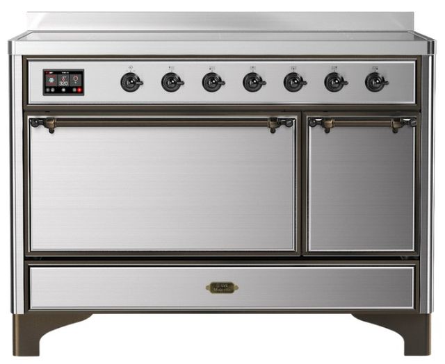 Ilve® Majestic III 48" Stainless Steel Pro Style Induction Range with Solid Door and Burnished Trim-0