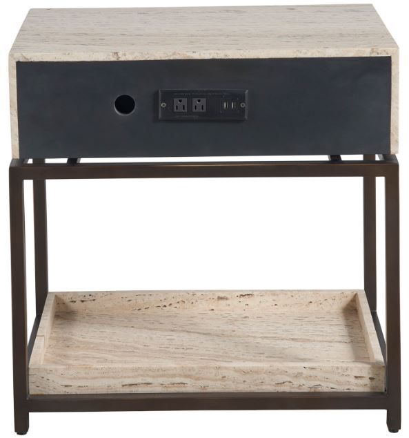 Universal Explore Home™ New Modern Dove Bronze/White Travertine Nightstand-3