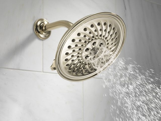 Delta Universal Showering Polished Nickel Round H2Okinetic® 3-Setting Raincan Shower Head-1