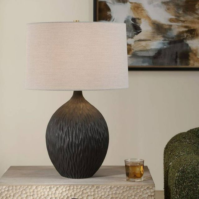 Uttermost® Levee Light Gray Table Lamp with Satin Black Base-1