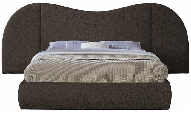 Meridian Furniture Everest Brown King Boucle Fabric Upholstered Panel Bed-1