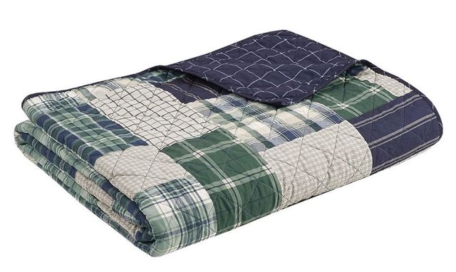 Olliix by Madison Park Timber 3 Piece Green and Navy Full/Queen Reversible Printed Coverlet Set-4
