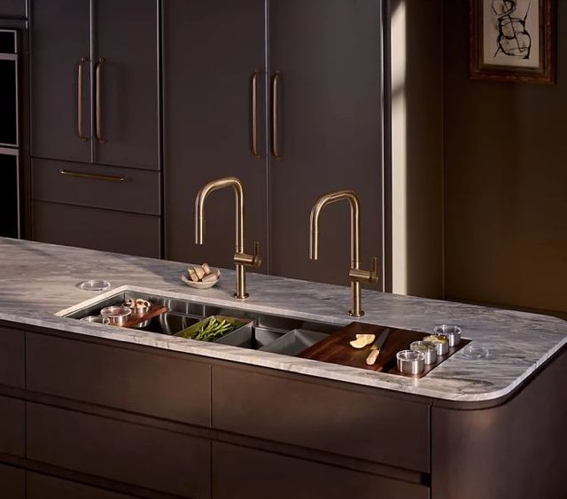 KOHLER® Synthos™ Dark Walnut/Stainless Steel 34" Undermount Single-Bowl Workstation Kitchen Sink-4