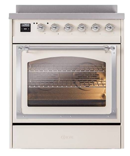 Ilve® Nostalgie II Noblesse 30'' Antique White Pro Style Induction Range with Chrome Trim-1