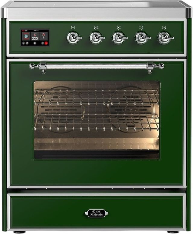 Ilve® Majestic III 30" Emerald Green Pro Style Induction Range with Triple Glass Door and Chrome Trim-0