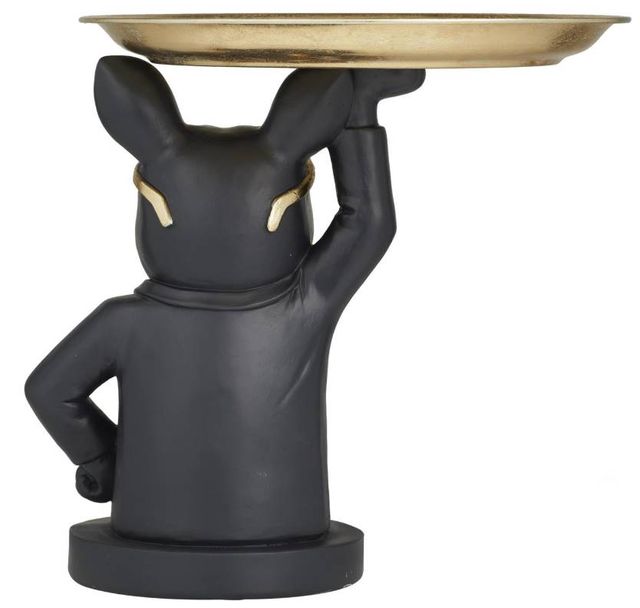 Deco Marche Black Bulldog Decorative Sculpture with Gold Tray Top-2