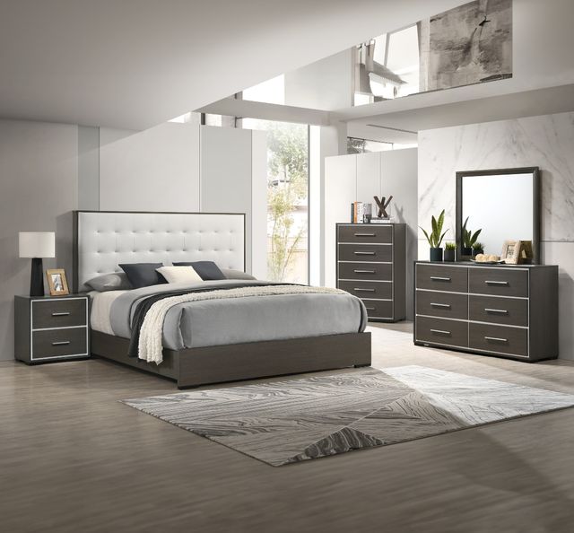 Crown Mark Sharpe Gray Twin Upholstered Panel Bed-1