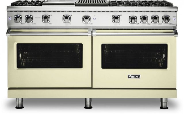 Viking® 5 Series 60" Vanilla Cream Pro Style Liquid Propane Range with 12" Griddle and 12" Grill-0