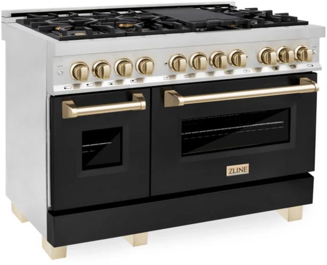 ZLINE Autograph Edition 48" Stainless Steel Pro Style Dual Fuel Range with Black Matte Door-2
