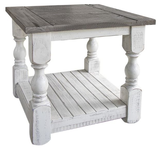 International Furniture Direct Stone Ivory Antiqued End Table with Weathered Gray Top