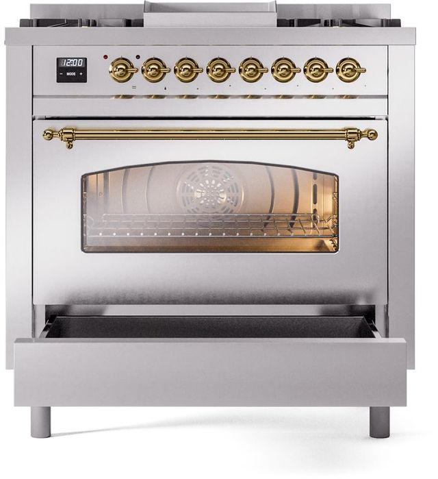Ilve® Nostalgie II Series 36" Stainless Steel Pro Style Dual Fuel Range-3