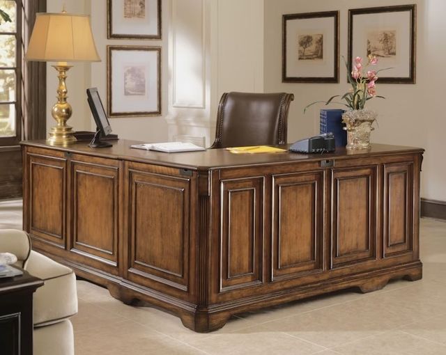Hooker® Furniture Brookhaven Distressed Medium Clear Cherry Executive L-Right Return-2