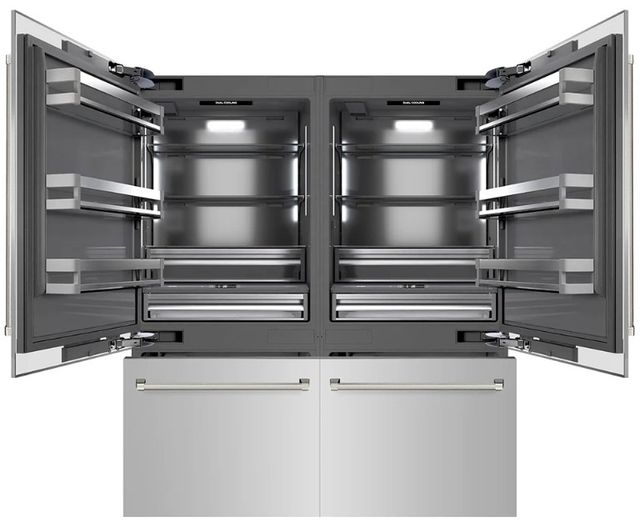 ZLINE Autograph Edition 72"  39.6 Cu. Ft. Stainless Steel with Graphite Gray Interior and Polished Nickel Helix Handles French Door Built-In Bottom Freezer Refrigerator with Water Dispensers and Ice Makers -2
